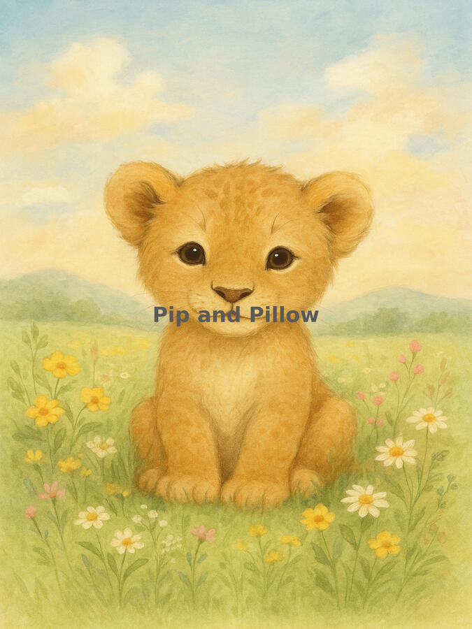 Lion Cub in the Wildflower Field
